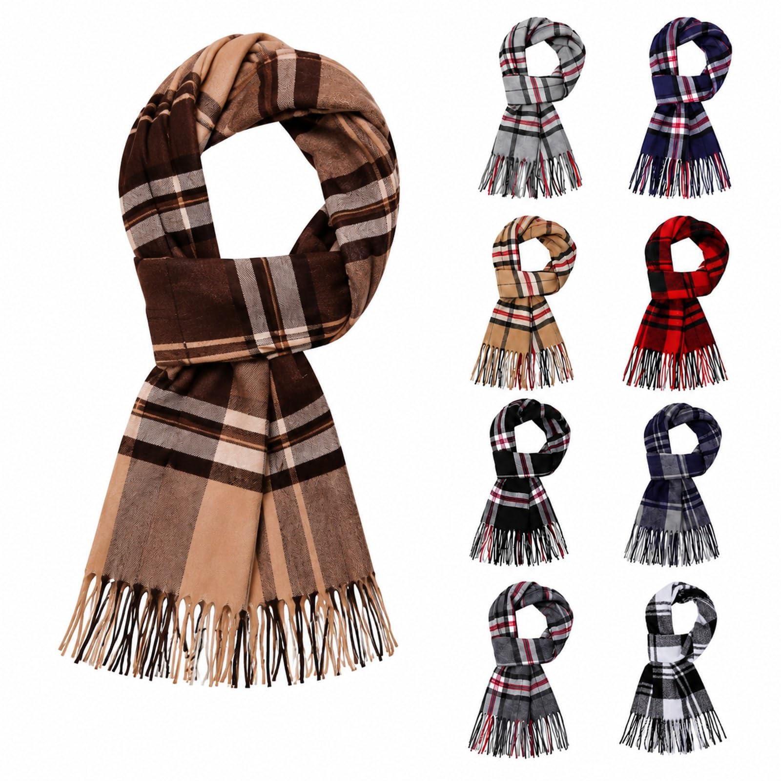 fjquamitix Classic Winter Scarf Warm Windproof Fringe Tartan Scottish Cashmere Feel Scarf Unisex Business Casual-picture-26