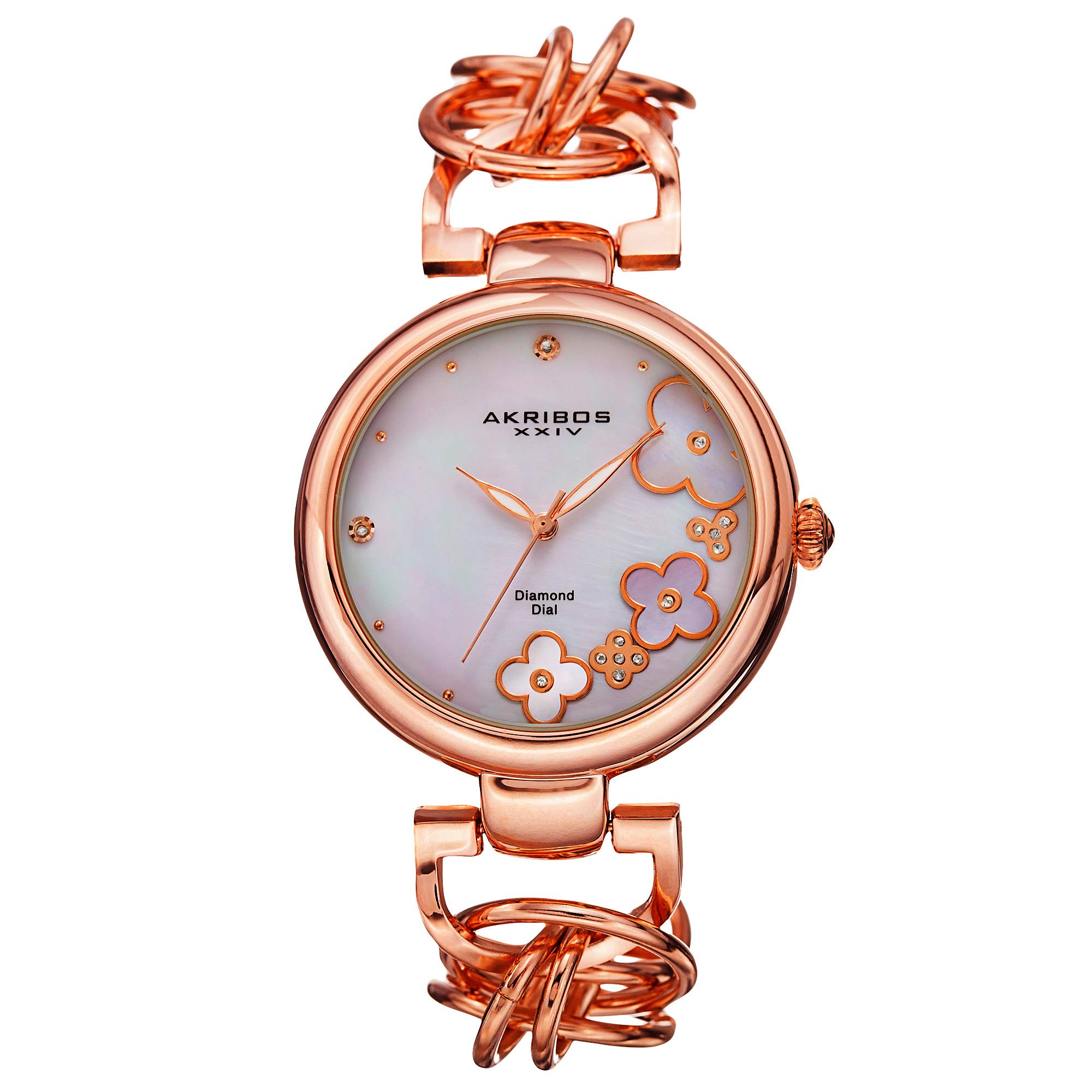 Akribos XXIVWomen's Lady Diamond Watch 14 Genuine Diamonds On a  Mother-of-pearl Dial with Chain Link Bracelet Watch AK645