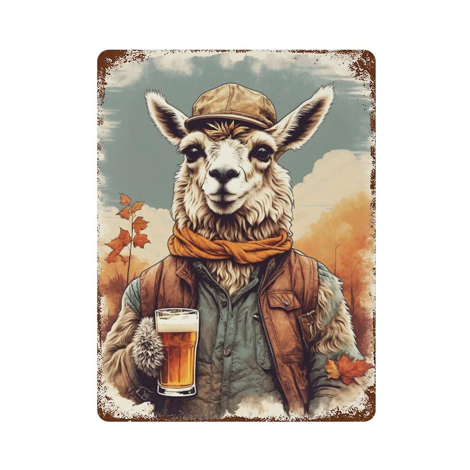 Llama Drinking A Beer Vintage Metal Tin Sign 15.7"x11.8", Farmhouse Wall Decor for Living Room, Hallway And Home Decor