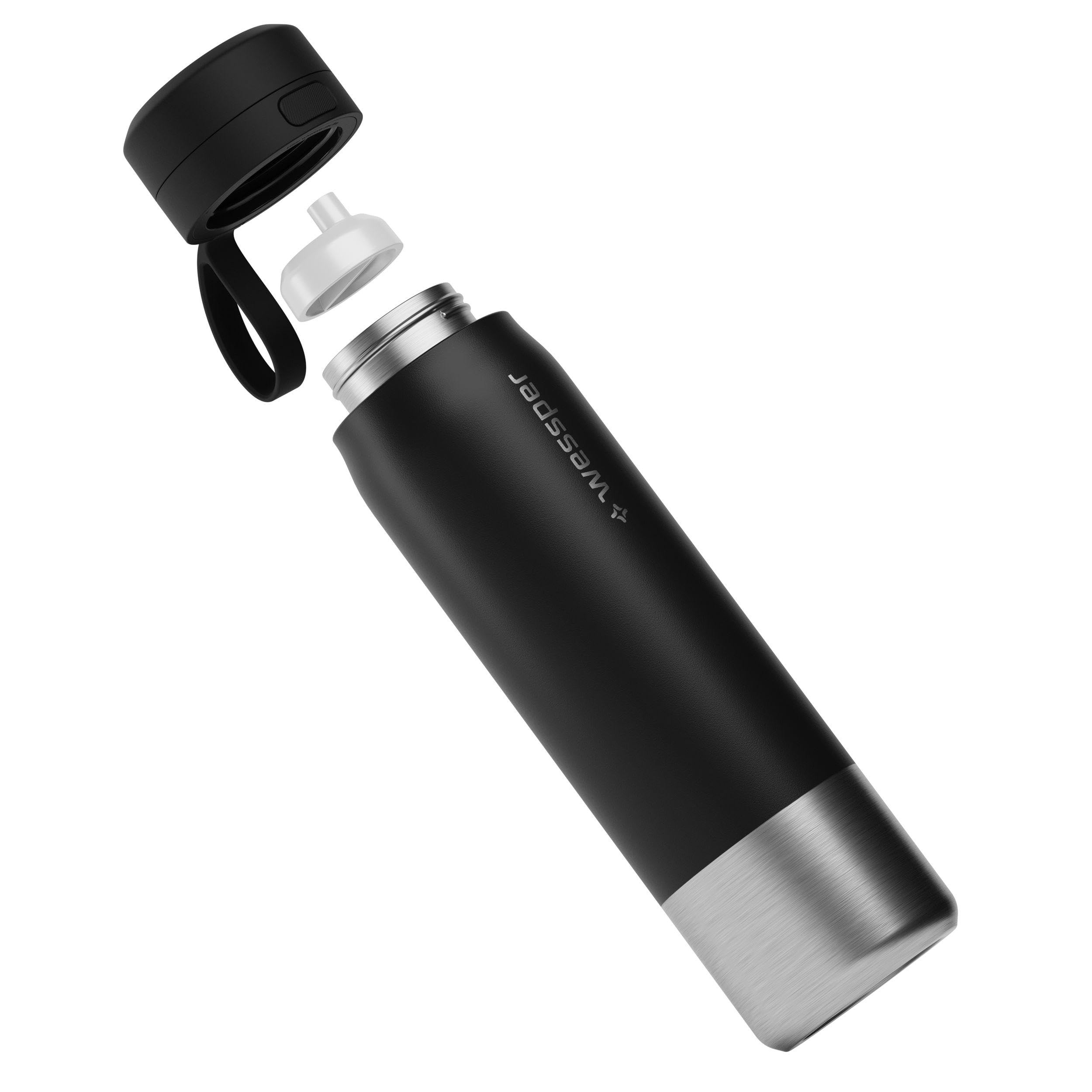 Stalowa butelka na wodę Wessper z filtrem wodnym 1000 ml, bez BPA, butelka termiczna z filtrem wodnym, butelka na napoje idealna do uprawiania sportu, jazdy na rowerze, fitnessu- Czarny