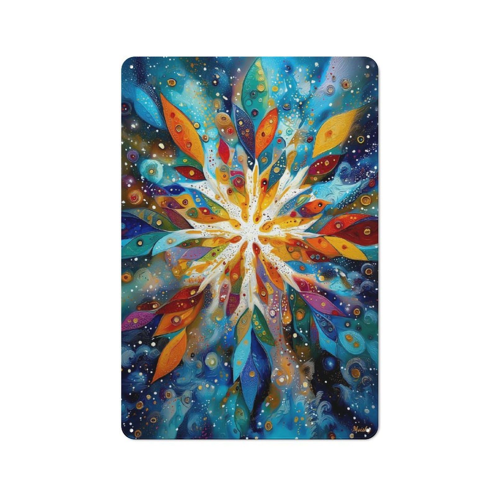 Junmoney Celestial Snowflake – Abstract Winter Geometr Y In Gold & Blue Vintage Metal Wall Decor 30X20cm, Tin Wall Sign For Restaurant, Kitchen, Counter Or Breakfast Nook