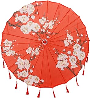THY COLLECTIBLES Classic Chinese Art Asian Style 33" Silk Parasol Umbrella with Tassels for Wedding Parties, Photography, Costumes, Cosplay, Decoration And Other Events