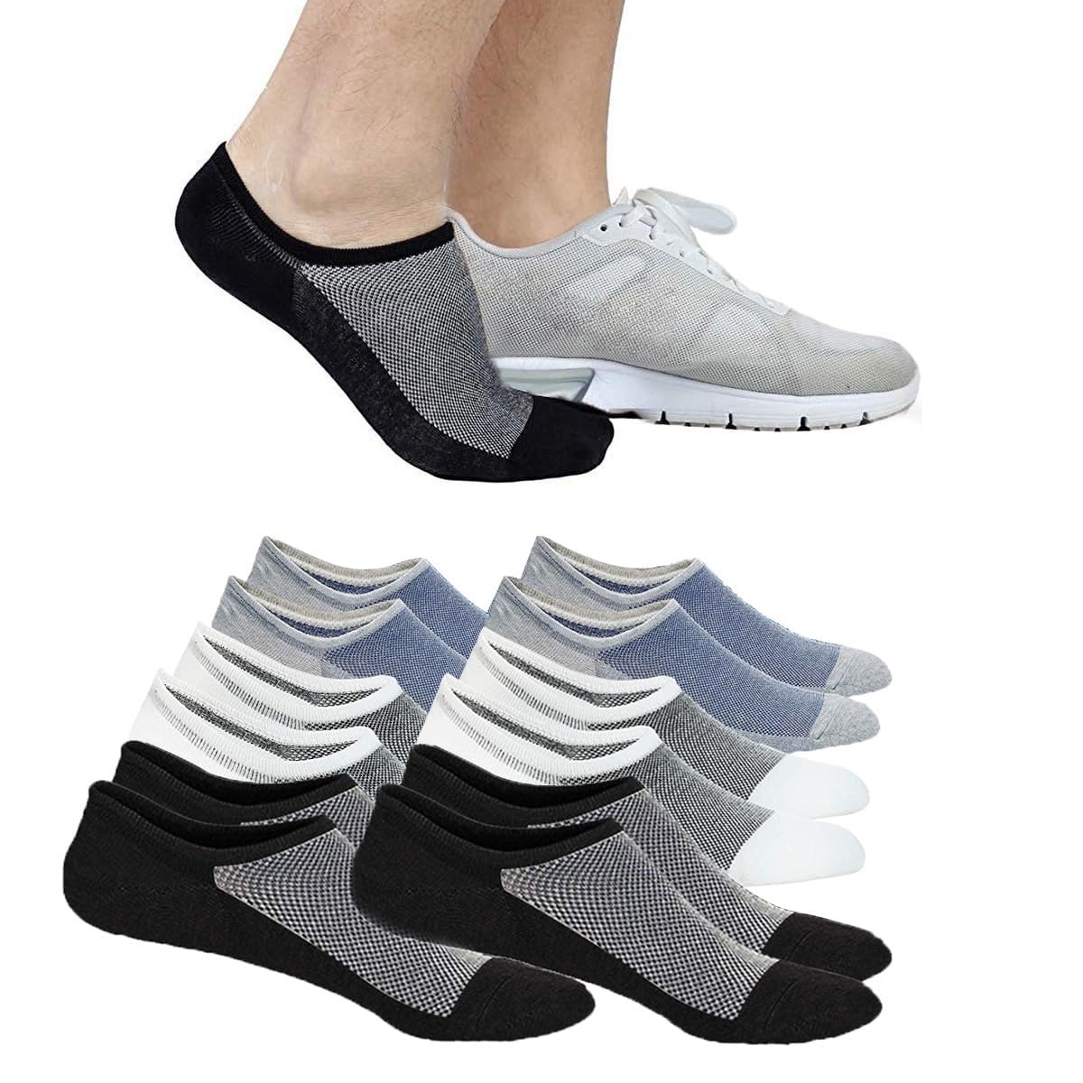 Faustine No Show Socks Ankle Low Cut Socks for Mens, Non Slip, 8 Pairs 16 Pairs