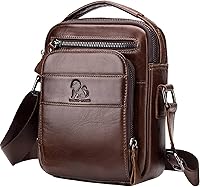 Vista 1 de BAIGIO Bolso bandolera de cuero genuino para hombre, bolso de hombro pequeño, bolso de mensajero para hombre, bolso para iPad, bolsa de viaje