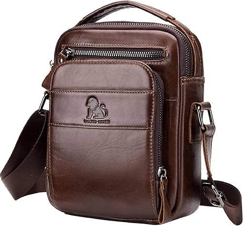 BAIGIO Bolso bandolera de cuero genuino para hombre, bolso de hombro pequeño, bolso de mensajero para hombre, bolso para iPad, bolsa de viaje de