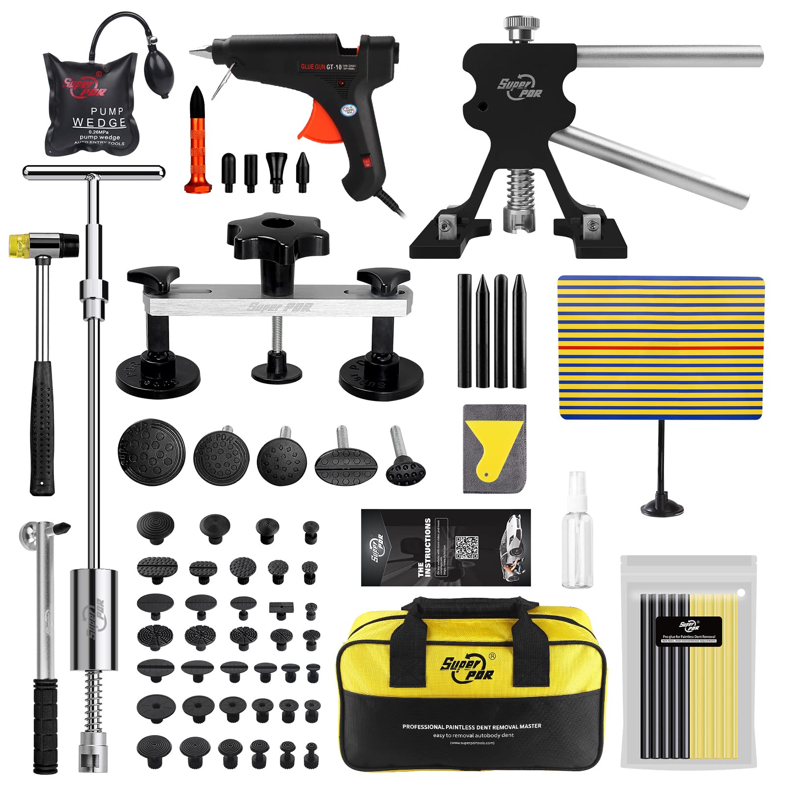 Super PDRPaintless Dent Removal Tools, Dent Repair Kit, Dent Puller Kit for Complete Auto Dent Repair Toolset, Fixing Dents Caused by Hail or Collision on Car Surfaces, Remove Big Dents Small Dents