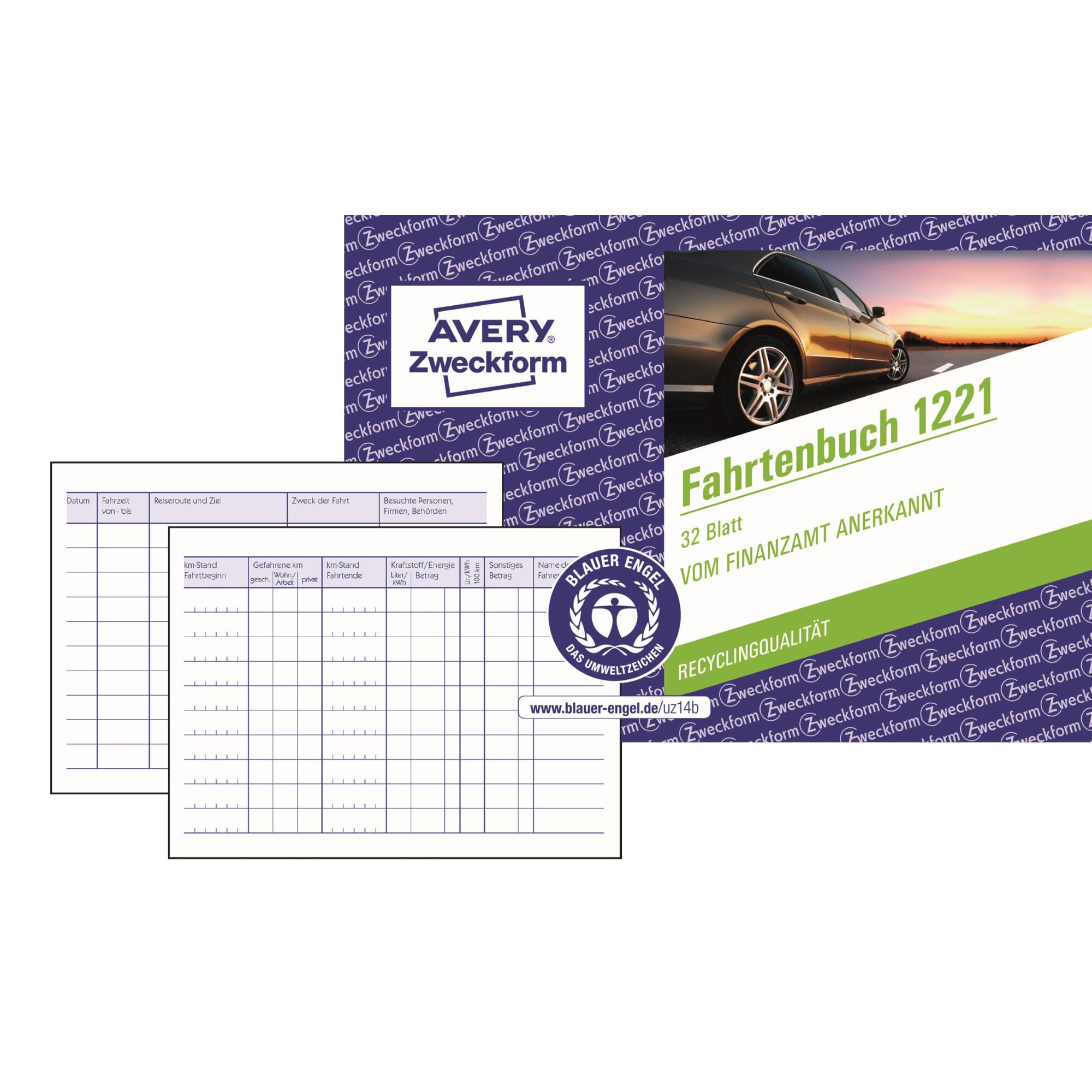 AVERY Zweckform 1221 Recycling Logbook (for Cars, recognised by the Tax Office, A6 Landscape, 32 Pages, 310 Journeys, for Germany and Austria to Define Private/Business Trips)