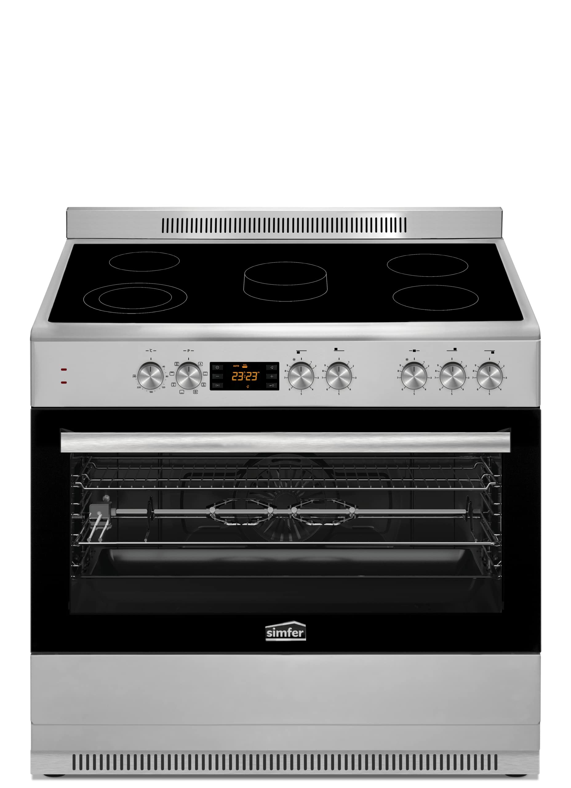 SimferSMF9067VCH SS 90X60 Ceramic Cooker, Gray Ceramic Oven + Catalytic Coating, Convection Fan, 5 Heating Zone, Removable Oven Glass, Telescopic Legs, Round Baking Tray