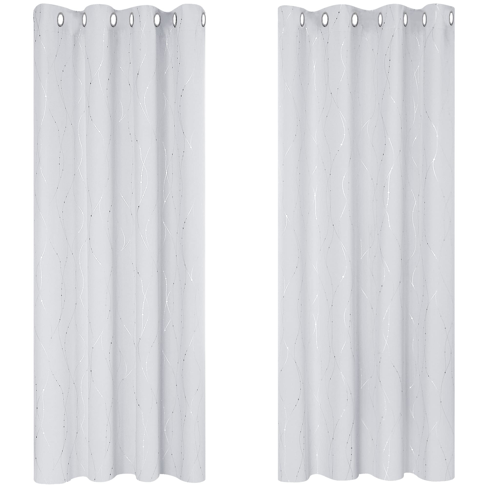 Deconovo Decorative Silver Dotted Line Foil Printed Blackout Curtains Thermal Insulated Curtains Eyelet Curtains for Baby Nursery 52 x 54 Inch Light Grey 2 Panels — view 82