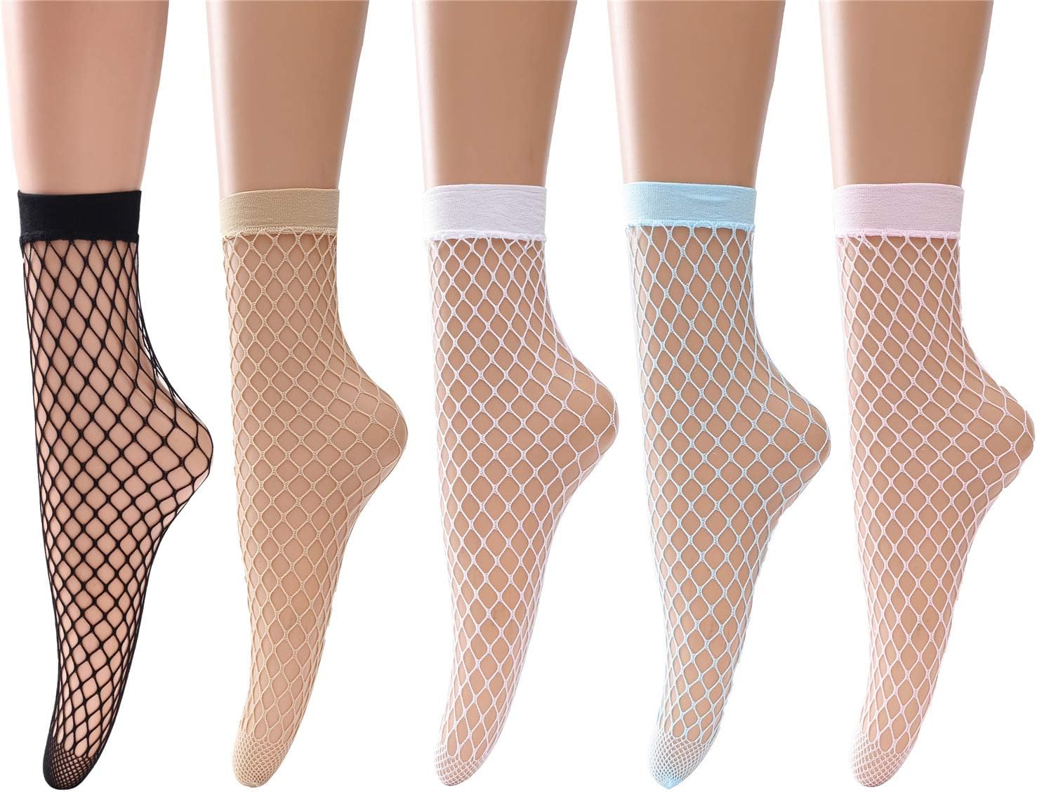 LALESTE Women Ankle Fishnet Socks Elastic Hollow Out Mesh Lace Net Socks For Dress and party Wear Multi Colors 5 Pairs