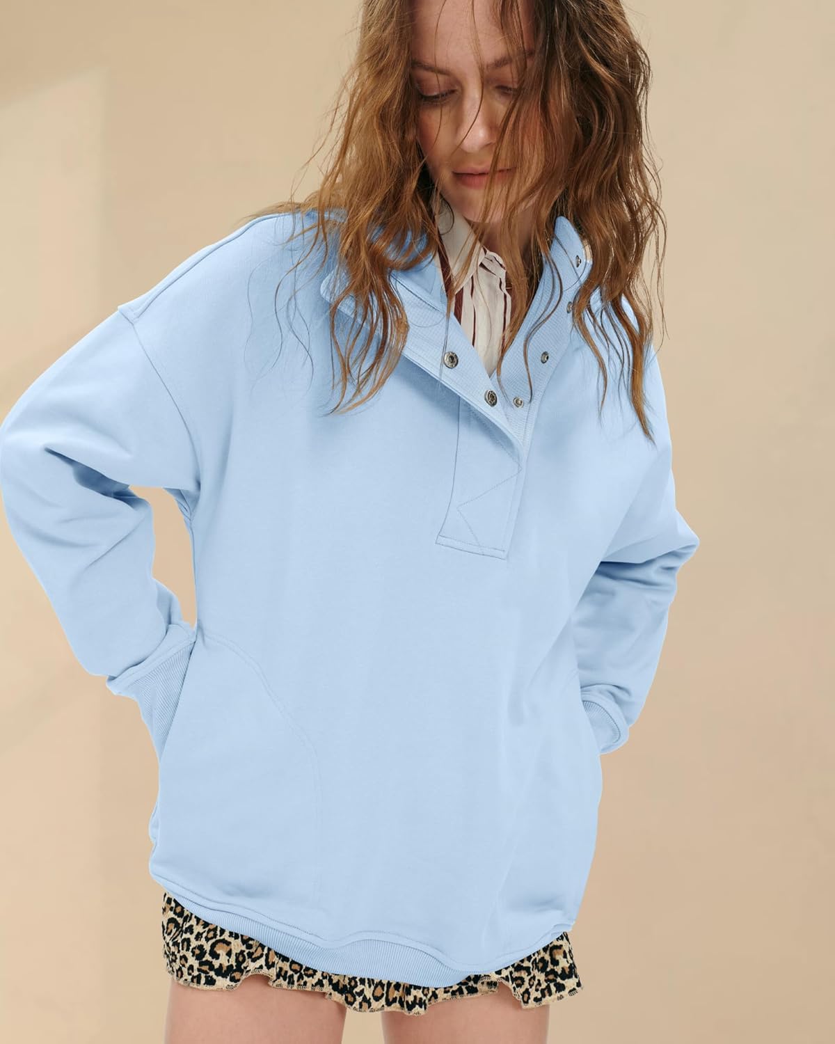 Gacaky Womens Oversized Hoodies Fleece Sweatshirts Button Henley Neck Pullover Tops Fashion Outfits Fall Winter Clothes - Image 4