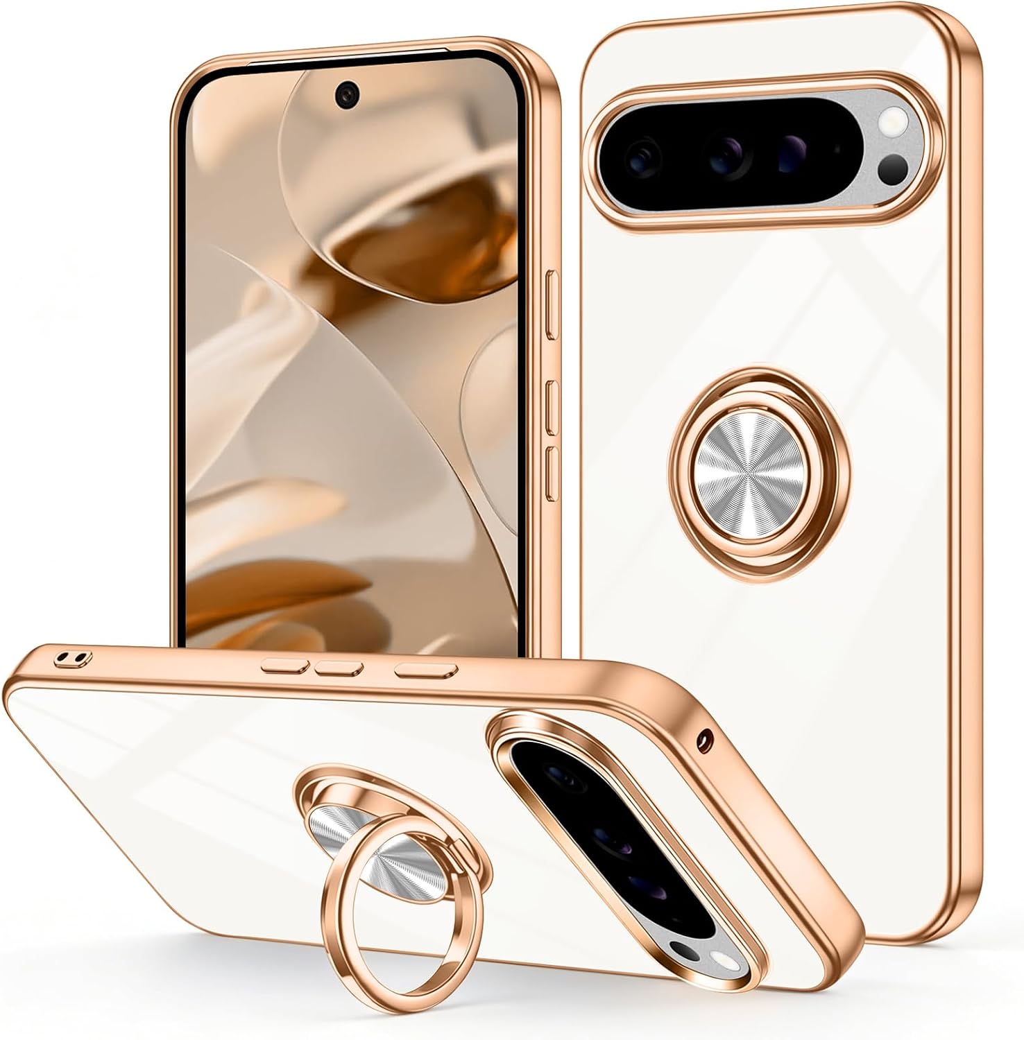 Dinick White for Google Pixel 10/10 Pro Case with Ring Holder Kickstand