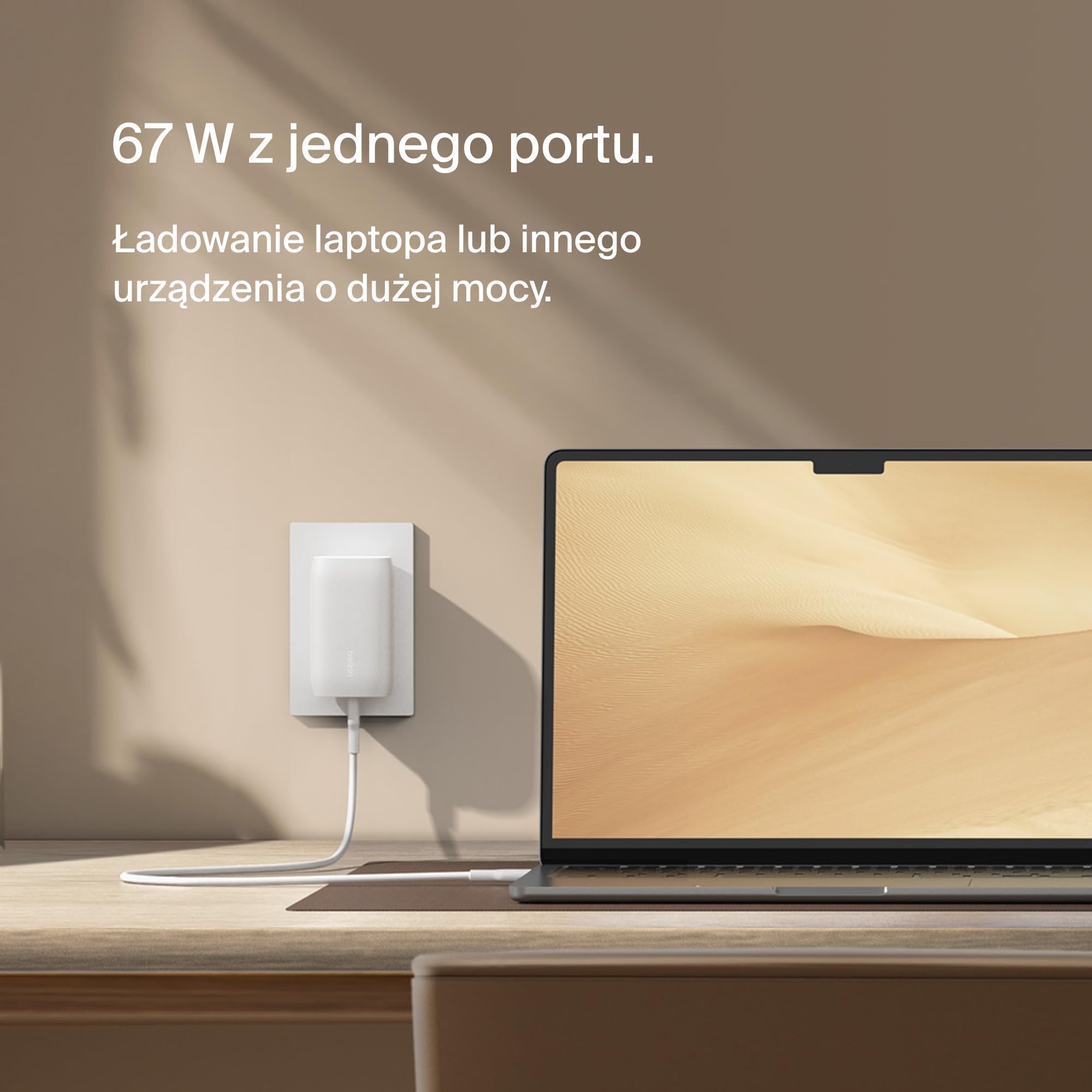Belkin BoostCharge 3-portowa ładowarka sieciowa USB-C z PPS 67 W, USB-C PD 3.1 do szybkiego ładowania urządzeń iPhone serii 15, MacBook Pro, AirPods, Galaxy i innych z obsługą PD – kolor biały