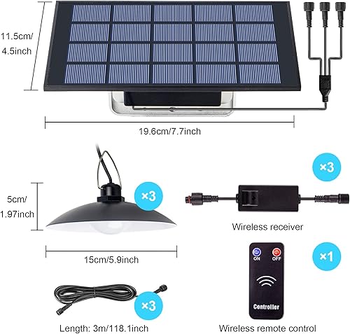 Miniatura 2 de Yrbxsky Luces solares para interiores y exteriores con 3 cabezales y control remoto. Luz colgante de energía solar IP65 impermeable colgante