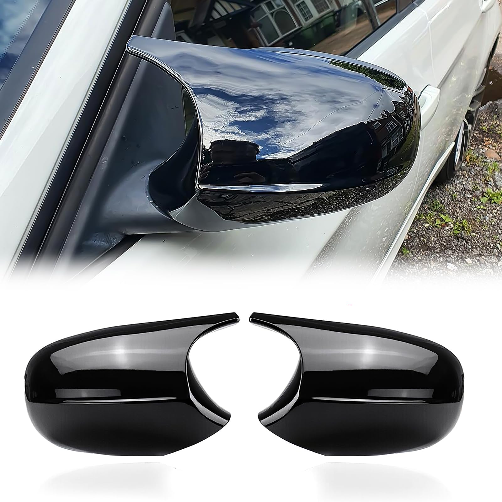 ACLONG Pair Car Wing Mirror Covers Caps, Replacement Rearview Side Mirror Covers Fit For BMW E87 E81 E82 E88 E90 PRE-LCI E92 PRE-LCI, Door Mirror Covers Caps Glossy Black