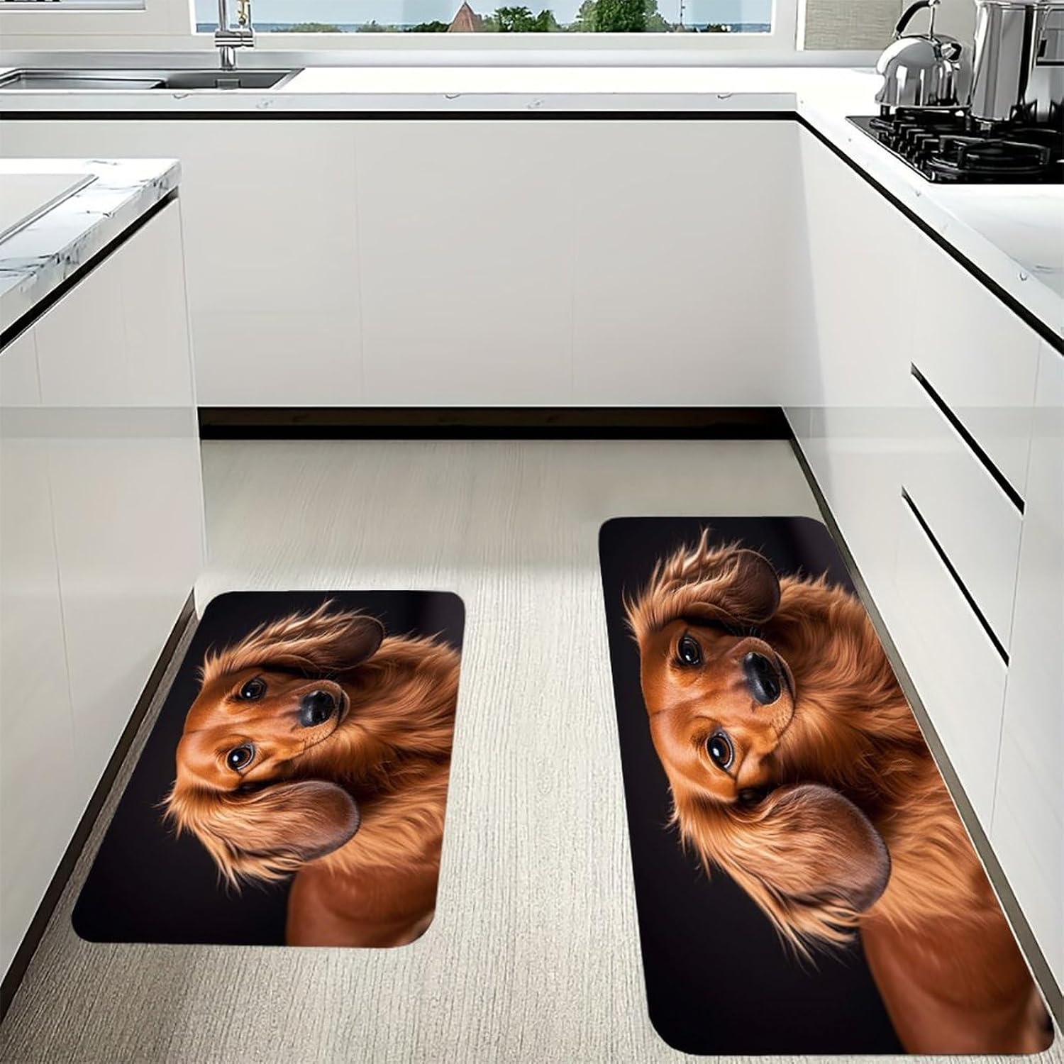 Long Haired Dachshund Kitchen Mat Kitchen Rug Set | Kitchen Rugs Flannel Velvety Washable breathable Water Absorbent Soft ，kitchen utensils for Kitchen, Floor,Laundry