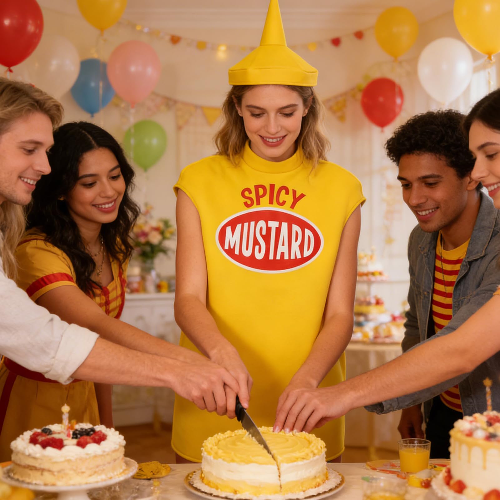 Ketchup-Kostüm für Erwachsene, Cosplay, Gewürzkleidung, Senfkostüm, Damen, für Halloween, Karneval, Mottoparty, Urlaub, Geburtstag, Maskerade, Weihnachten, Ostern