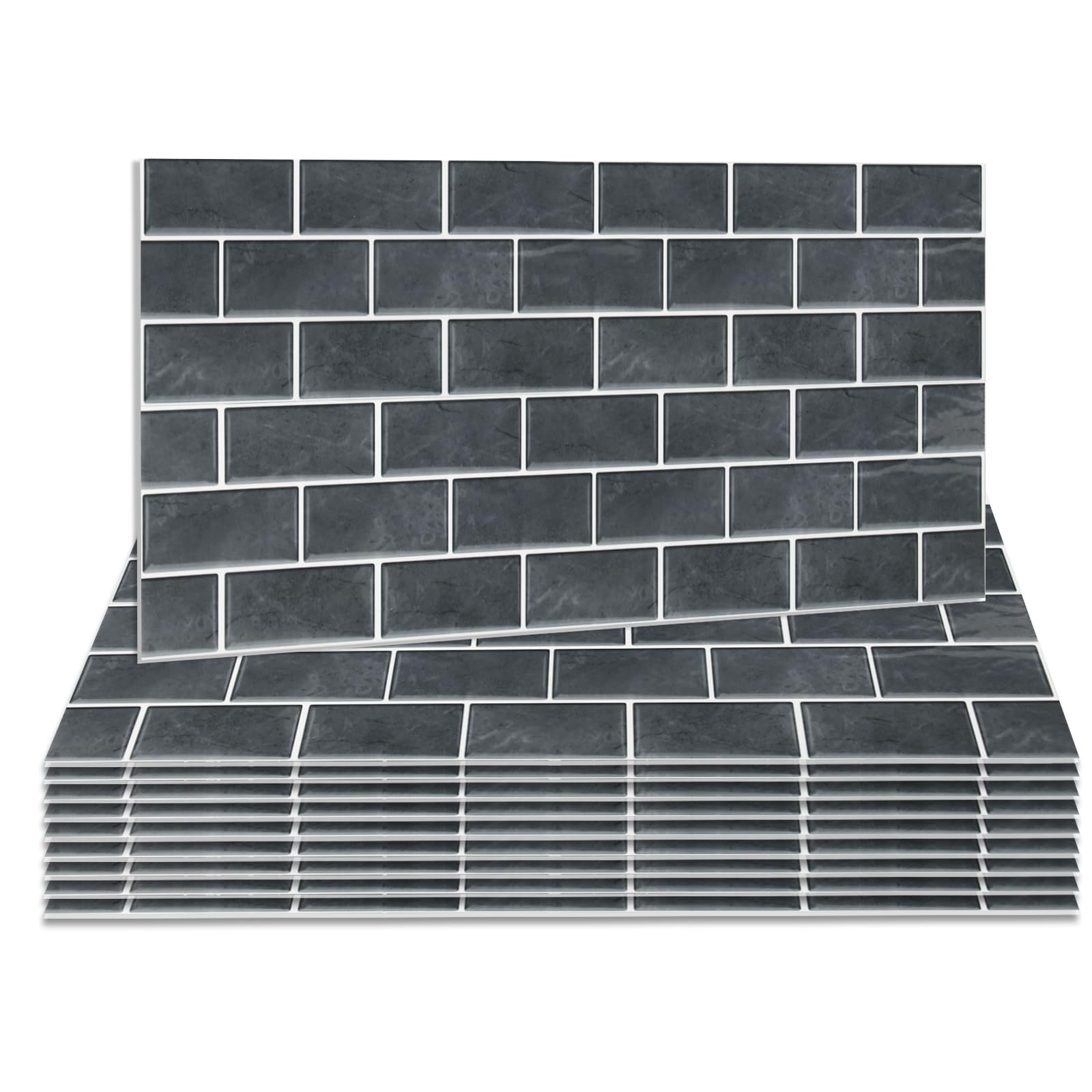 Takezuaa Black Tile Stickers 2mm Thicken PET Peel and Stick for Bathroom 60x30cm 20Pcs Brick Self Adhesive Wall Tile Waterproof Tiles Stick on Tile Backsplash for Kitchen — image 1