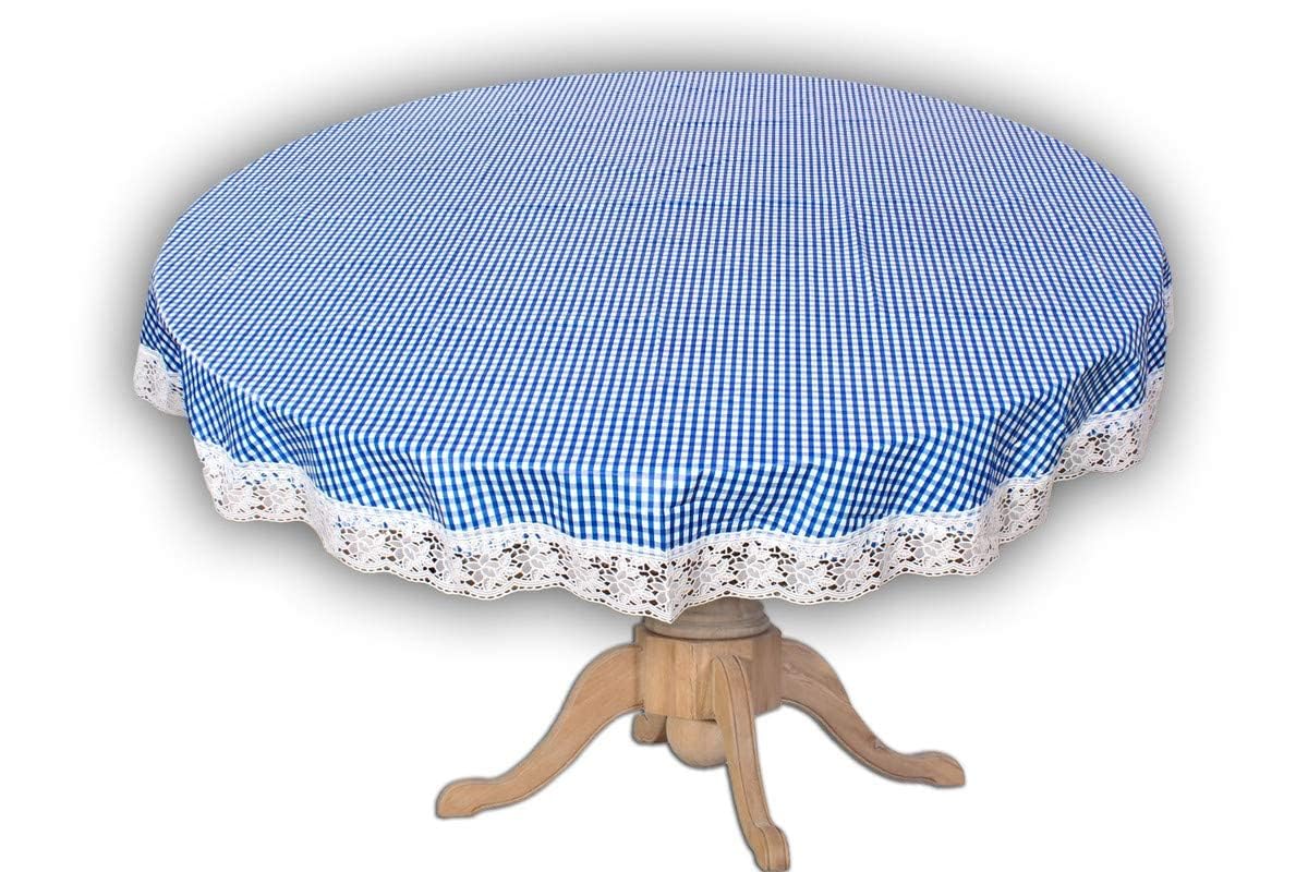 Center & Dining Table Cover Blue Color Check Printed Table Cloth with White Lace - Waterpoof & Dustproof Round Shape Table Cloth (40" Round)-Table Cloth Blue 28-image-42