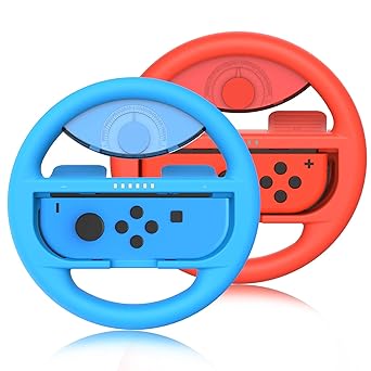 Steering Wheel Controller for Nintendo Switch Joycon, 2 Pack Racing Steering Wheel Grip for Mario Kart 8 Deluxe (Red&Blue)