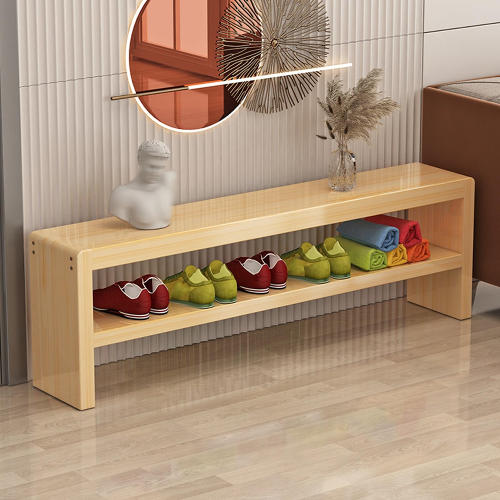 MSHGSKU Multifunctional Solid Wood Shoe Storage Bench 55.1in Entryway Seat Thick Board Hallway Storage for Living Room Bedroom Dining Room Corner Furniture