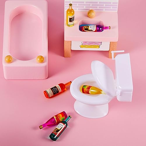 Miniatura 4 de 10 botellas de vino en miniatura con 2 piezas de mini decoración de pastel de inodoro, accesorios de pastel de casa de muñecas, juego de juguetes