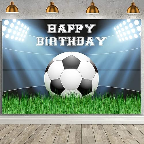 Telón de fondo de fiesta de cumpleaños de fútbol, fondo de fotos de campo de fútbol, decoración de fiesta de fútbol, fondo de fotografía de césped