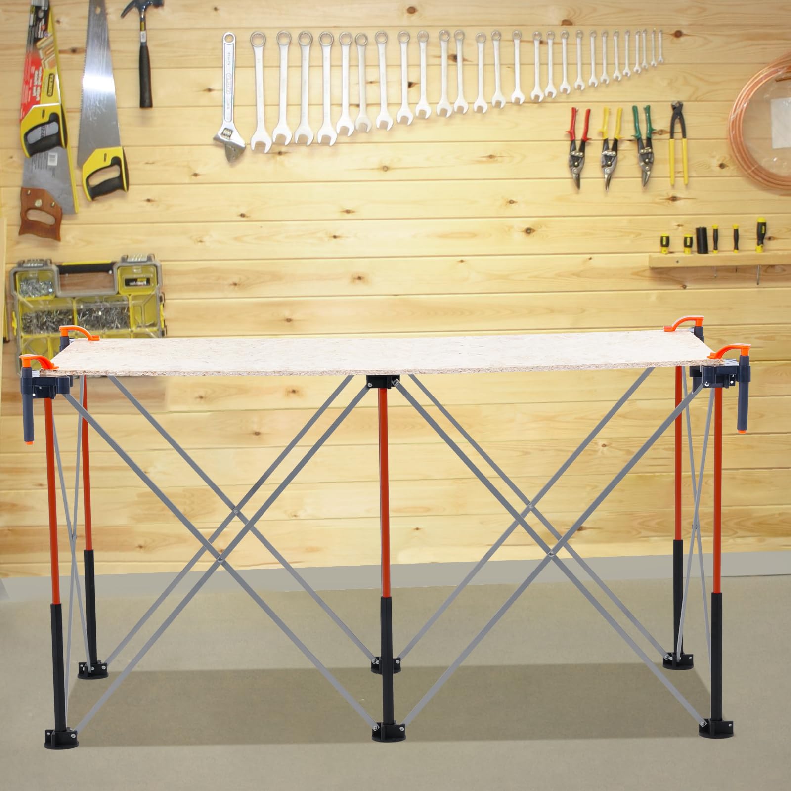 VEVOR Banco de Trabajo Plegable Portátil, Banco de Trabajo 1266 x 665 x 733 mm con Bolsa de Almacenamiento (Tablero no Incluido), Capacidad de Peso de 1135 kg para Garaje, Taller y Exterior