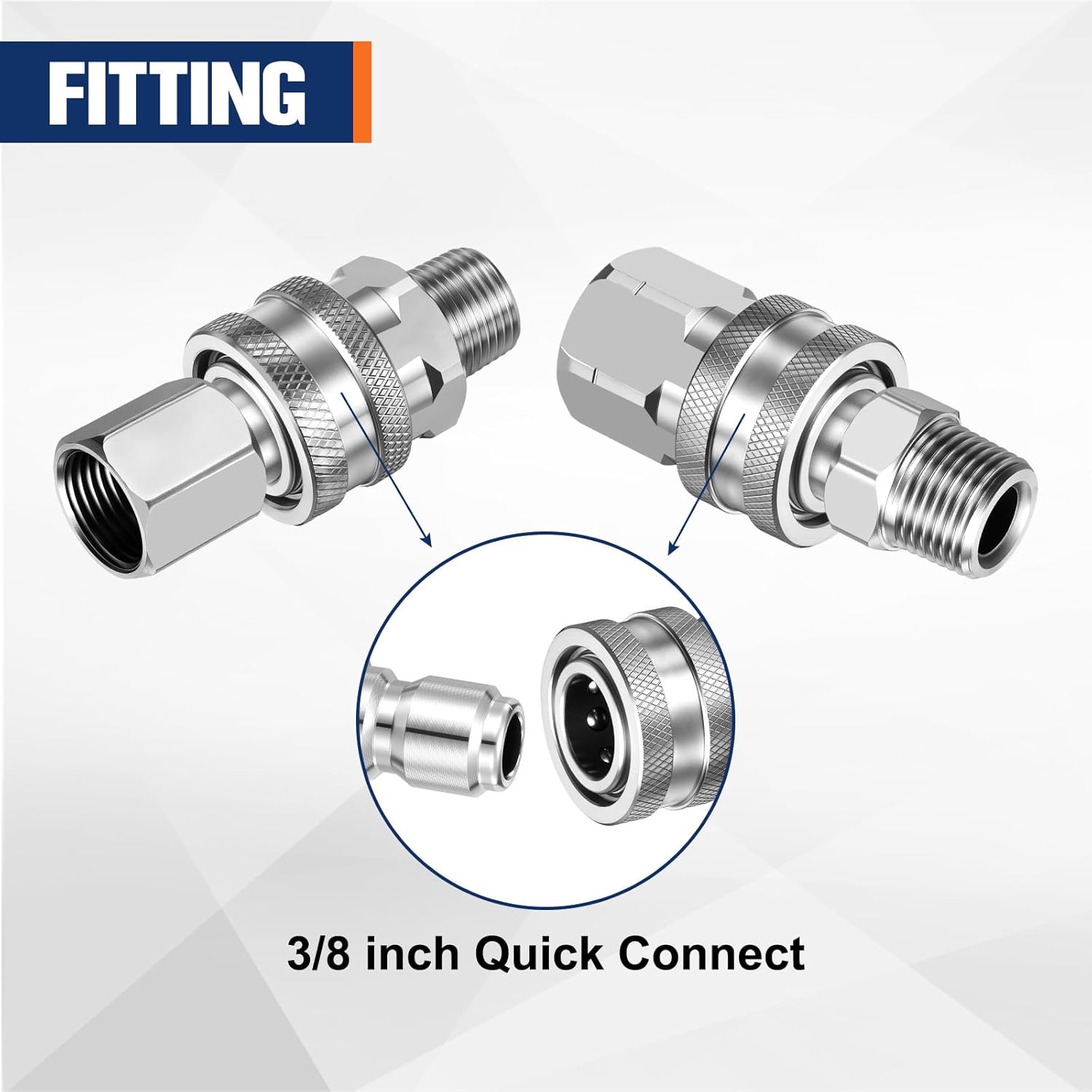 Pressure Washer Adapter Set, 8Pcs Quick Disconnect Kit, Pressure Washer Fittings NPT 3/8" Stainless Steel Male and Female Threaded Connectors