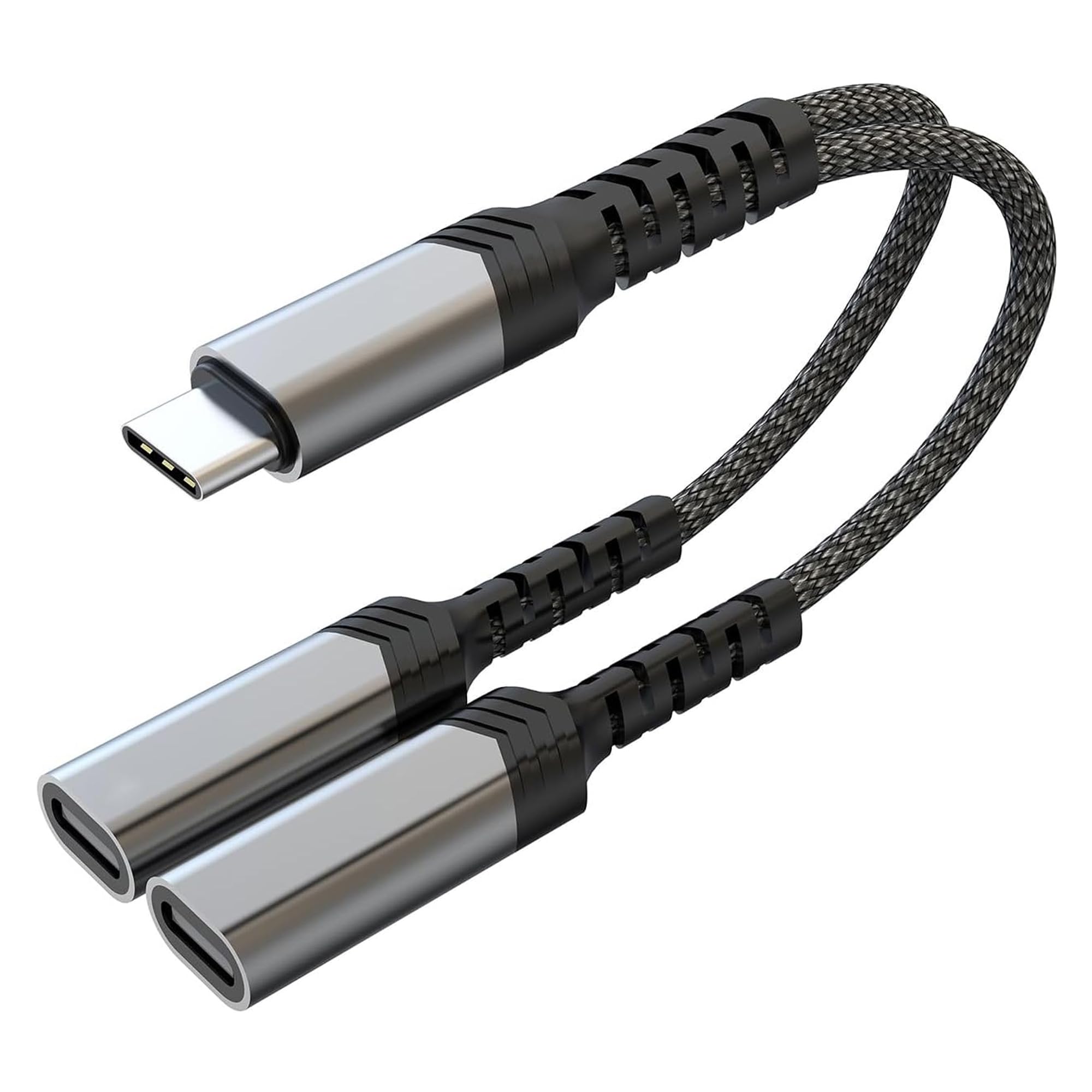 SZAWINLI Type C Distributor,Dual USB C Headphone and Charger Adapter,2-in-1 USB C Audio and PD 60W Fast Charging Distributor,Suitable for iPhone 16/15,iPad,MacBook,Galaxy S24/S23 (Gray)