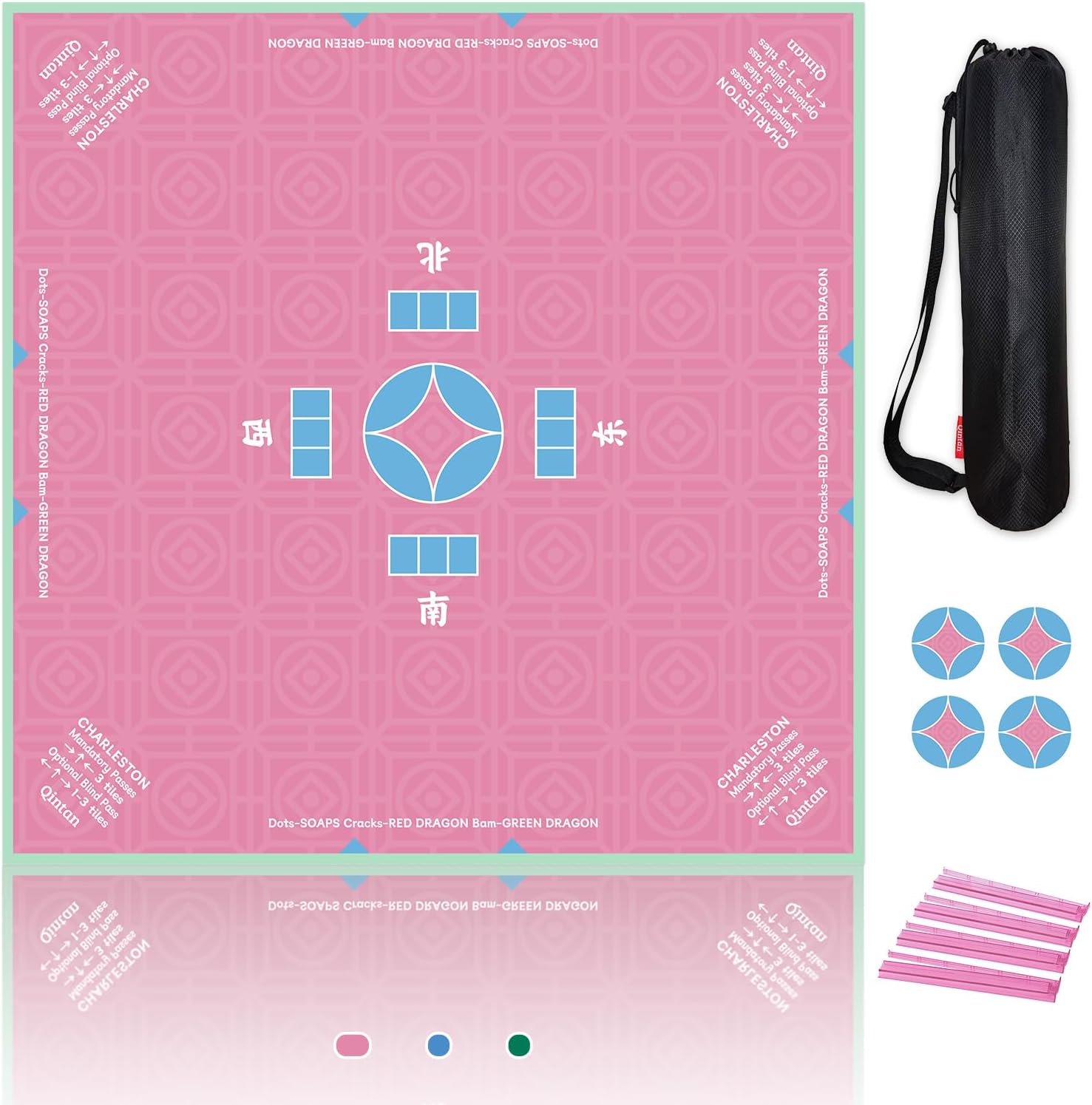 Mahjong Mat with 2-in-1 Mahjong Racks & Coasters (32"x32"), Anti-Slip Gaming Mat for Board Games/Dominoes/Poker/Toys, Portabble Noise Reduction Mat for Table Protection with Storage Bag, Pink