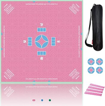 Mahjong Mat with 2-in-1 Mahjong Racks & Coasters 32"x32", Anti-Slip Gaming Mat for Board Games/Dominoes/Poker/Toys, Portabble Noise Reduction Mat for Table Protection with Storage Bag, Pink