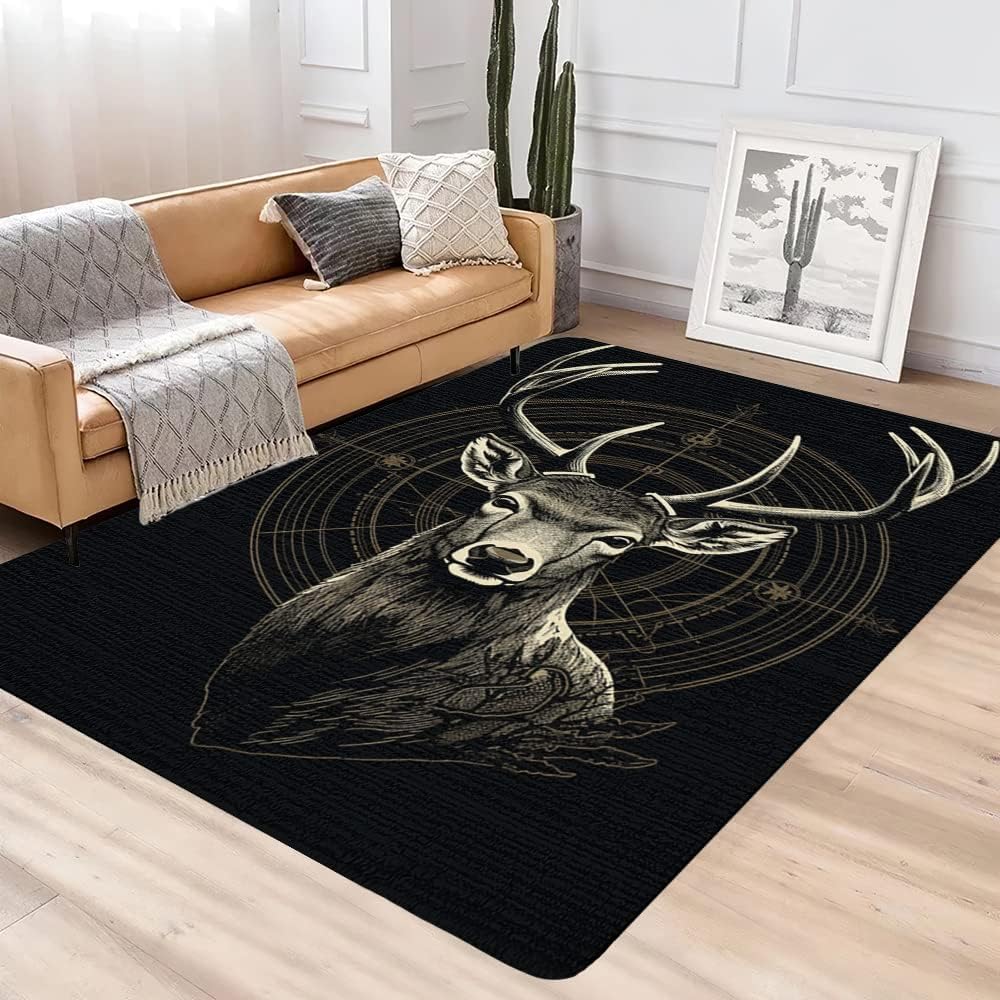 Deer Rug for Living Room - Deer Themed Rug - Customized Deer Area Rugs Large, Wildlife Deer Rug for Bedroom Decor 3x5, Deer Runner Rug Non Slip Washable, Deer Rug Soft Whitetail Deer Area Rug 5x8