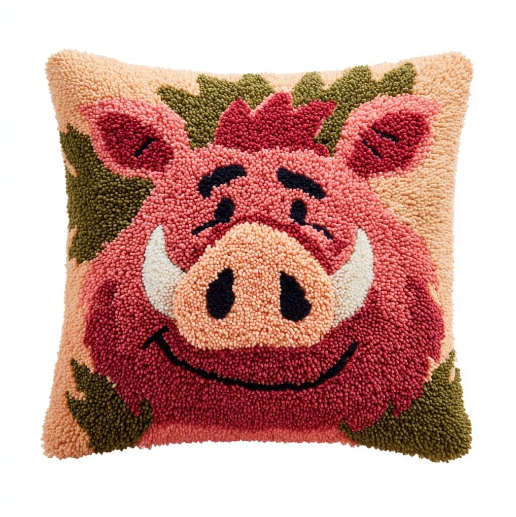 AxiangziK Latch Hook Kits for Adults Beginners 17x17in,Wild Boar Creative Latch Hook Pillow Kit with Preprinted Canvas for Home Decoration and Present 43x43cm