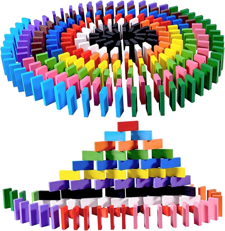 600 Pcs Colorful Wooden Domino Blocks Set Tile Bulk Building Racing Stacking Games Educational Toys for Kids Birthday Party Favor
