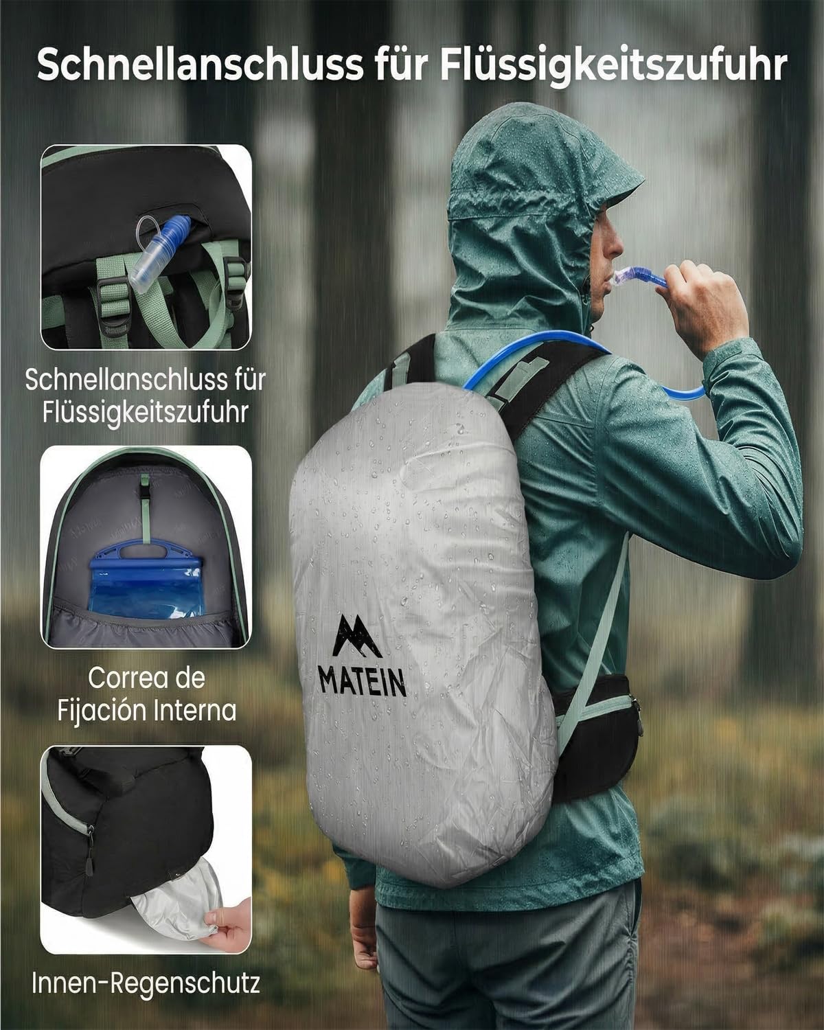 MATEIN Wanderrucksack Herren Damen, Wanderrucksack 40L mit Schuhfach & Hüftgürtel, Trekkingrucksack mit Regenschutz, Rucksack wandern Herren Leichtgewicht für Wandern, Outdoor, Hiking, Reise, Schwarz