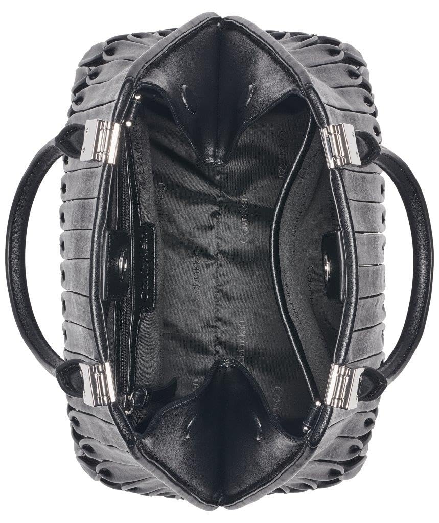 Calvin Klein Women's 2 in 1, Mujer Granite Geometric Satchel – 2 en 1, Ribetes Negros y Plateados, Talla única