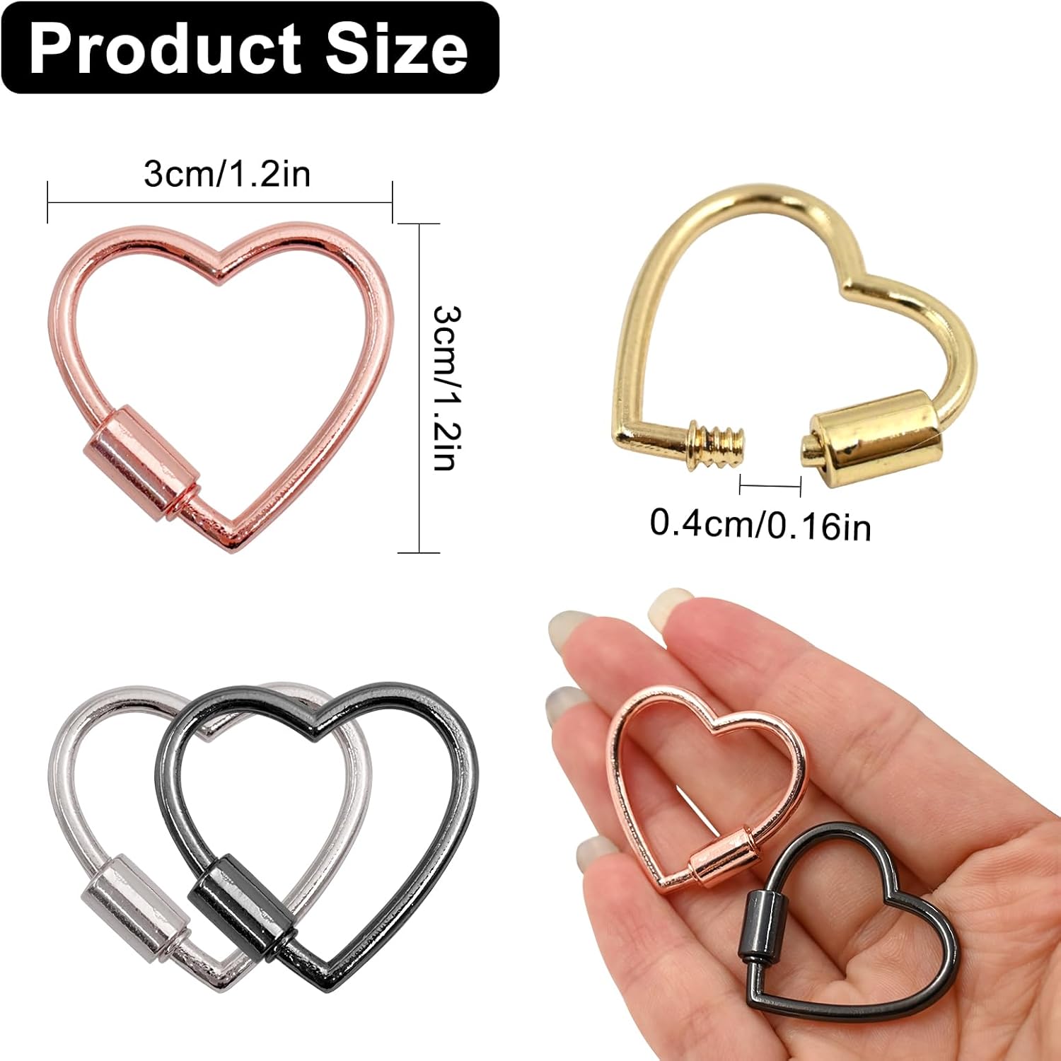 8 PCS Heart Carabiner Clip, Heart Shaped Keychain, Cute Carabiner Keychain, Aluminum Snap Hook Clip Key Holder, Metal Buckle Hook for Keys Craft DIY Purse Bag Accessories, Gold/Pink/Silver/Black - Image 7