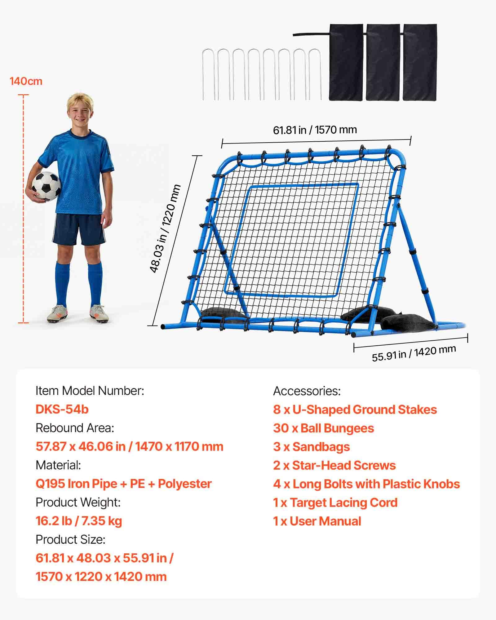 VEVOR Calcio Rebounder Net, Quick-Switch Angolo Calcio But Rebounder for Control, Passing Practice, Heavy Duty Iron Frame & PE Net, Simple Setup Ball Training Equipement for Teens and
