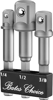 Bates- Impact Socket Adapter Set, 3 pcs, Silver, 1/4", 3/8", 1/2", Hex Shank, Impact Socket Adapter Set with Bit Holder, 3/8 Adapter for Impact Driver Socket Set, Impact Drill Socket Set for Drill