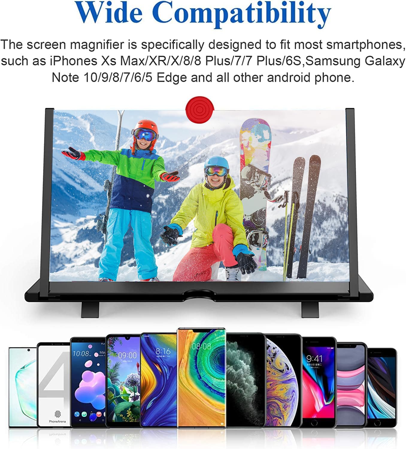 Lupa do ekranu 30,5 cm (12"), powiększająca ekran 3D HD, projektor do filmów, filmów i gier, składany stojak na telefon ze wzmacniaczem ekranu, kompatybilny ze wszystkimi smartfonami