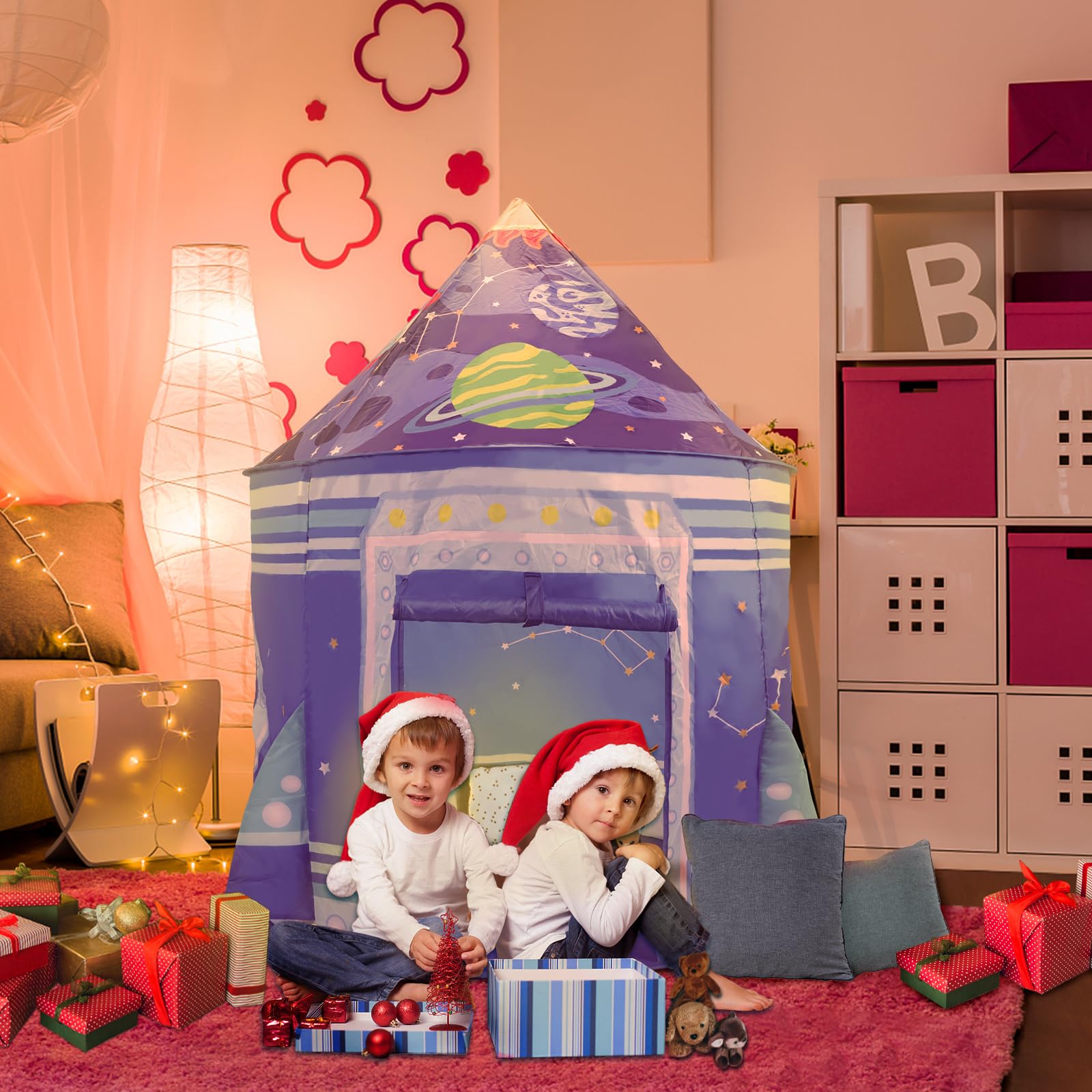 Opret Tienda Campaña Infantil, Carpa Infantil Plegable, Castillo Espacial Plegable, Regalo para Niños con Bolsa de Transporte para Interior y Exterior Adecuado Niños de 1 a 12 Años