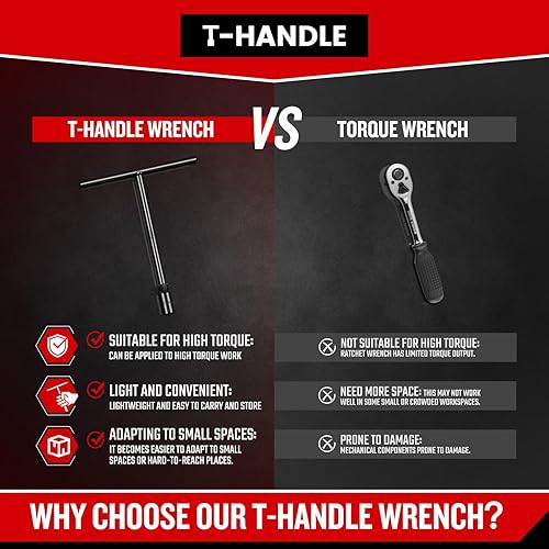 Miniatura 3 de Upenjok Juego de llaves con mango en T, juego de llaves en T de acero Cr-V de 6 puntos, tamaño métrico de 0.236 in a 0.748 in, enchufe de