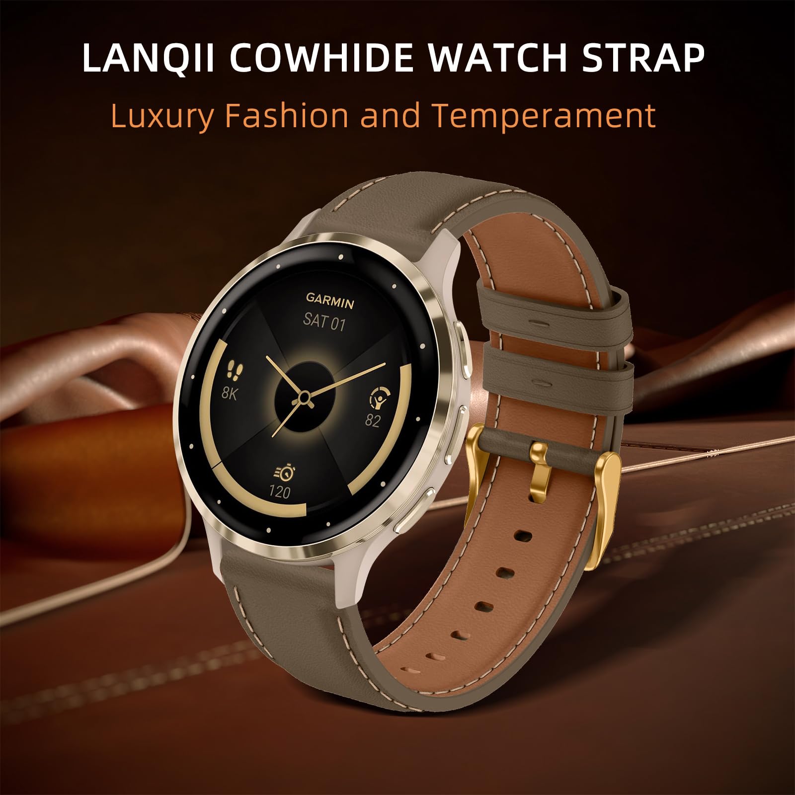 LanQii Lederarmband Für Garmin-Uhren – 18 Mm, Weiß, Kompatibel Mit Venu 4, Forerunner 265S Uvm.