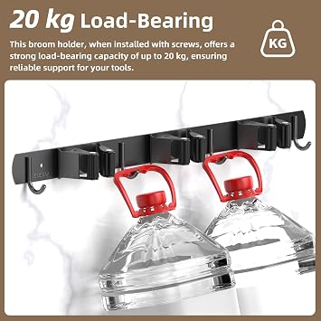 3 Position Wall Mounted Mop Holder, Stainless Steel Broom Hanger with Hooks