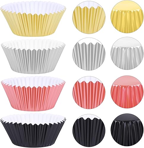 Miniatura 3 de URATOT 100 piezas de papel de aluminio metálico para magdalenas, envoltorios de magdalenas, papel de aluminio para hornear tazas para magdalenas,