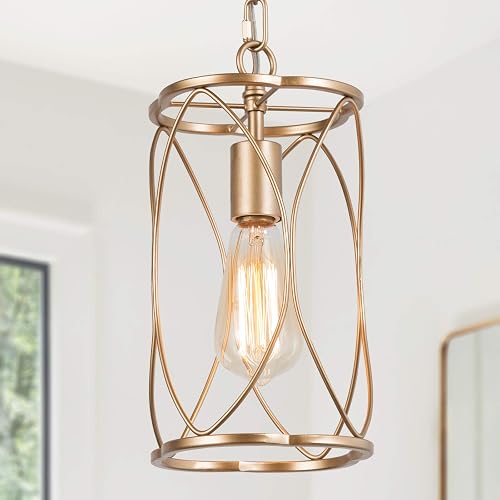 Optimant Lighting Gold Pendant Lighting for Kitchen Island, Modern Cage Hanging 