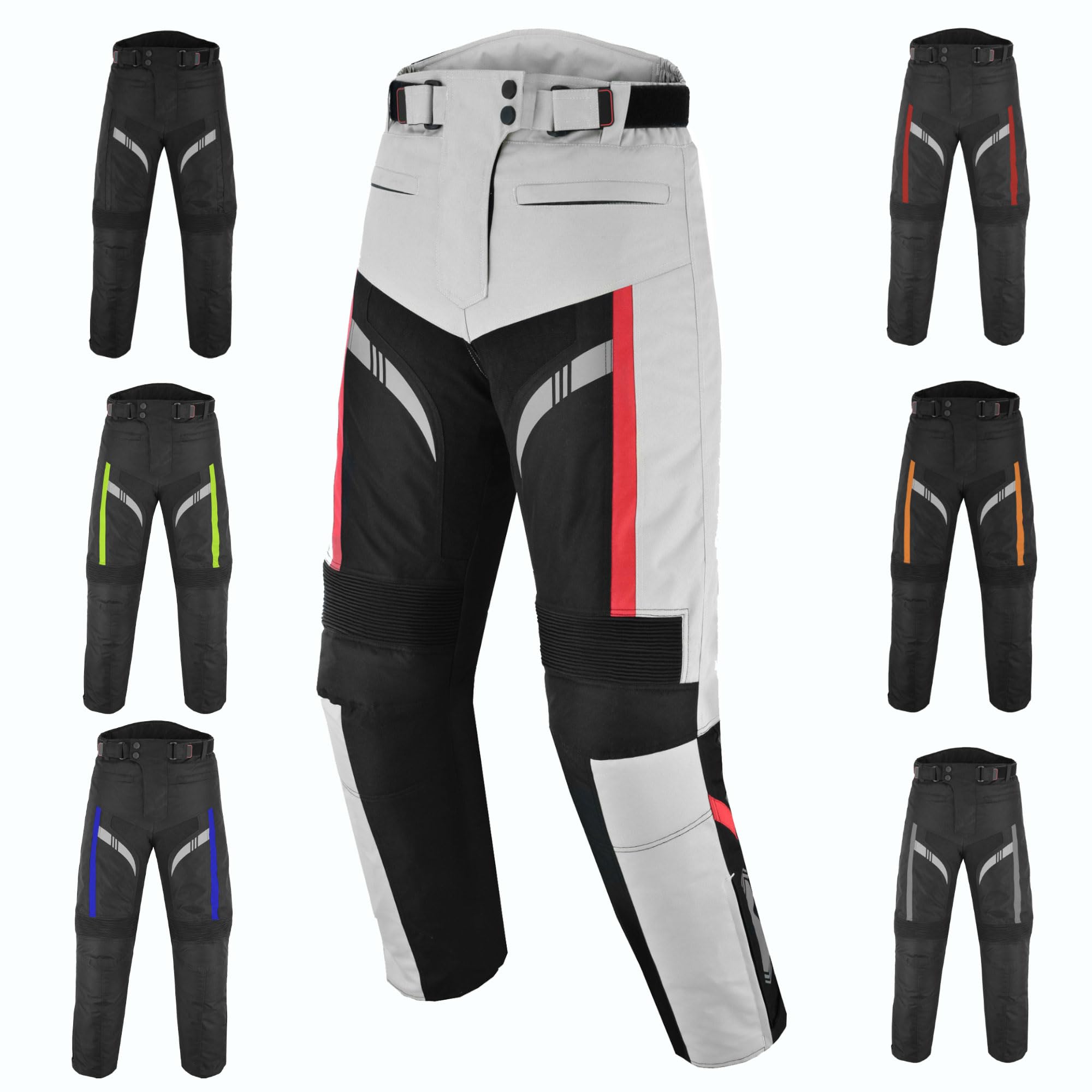 Hive Moto Men Motorcycle Waterproof Textile Cordura Trouser CE Approved Protection Motorbike Riding Hip Knee Protective Pant (US, Alpha, Medium, Regular, Regular, Silver)