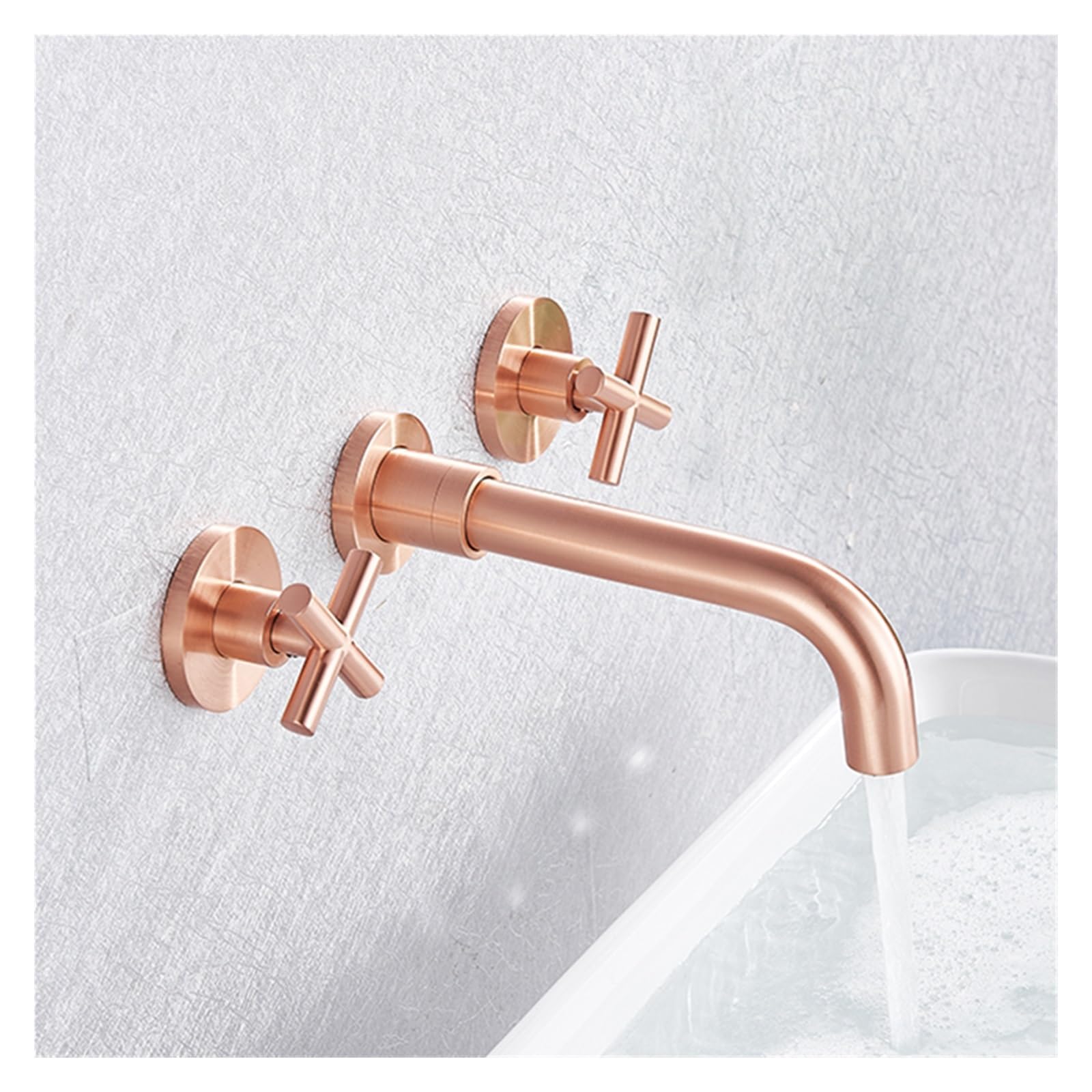 Robinet de lavabo à installation murale rose gold avec mitigeur de salle de bains rotatif