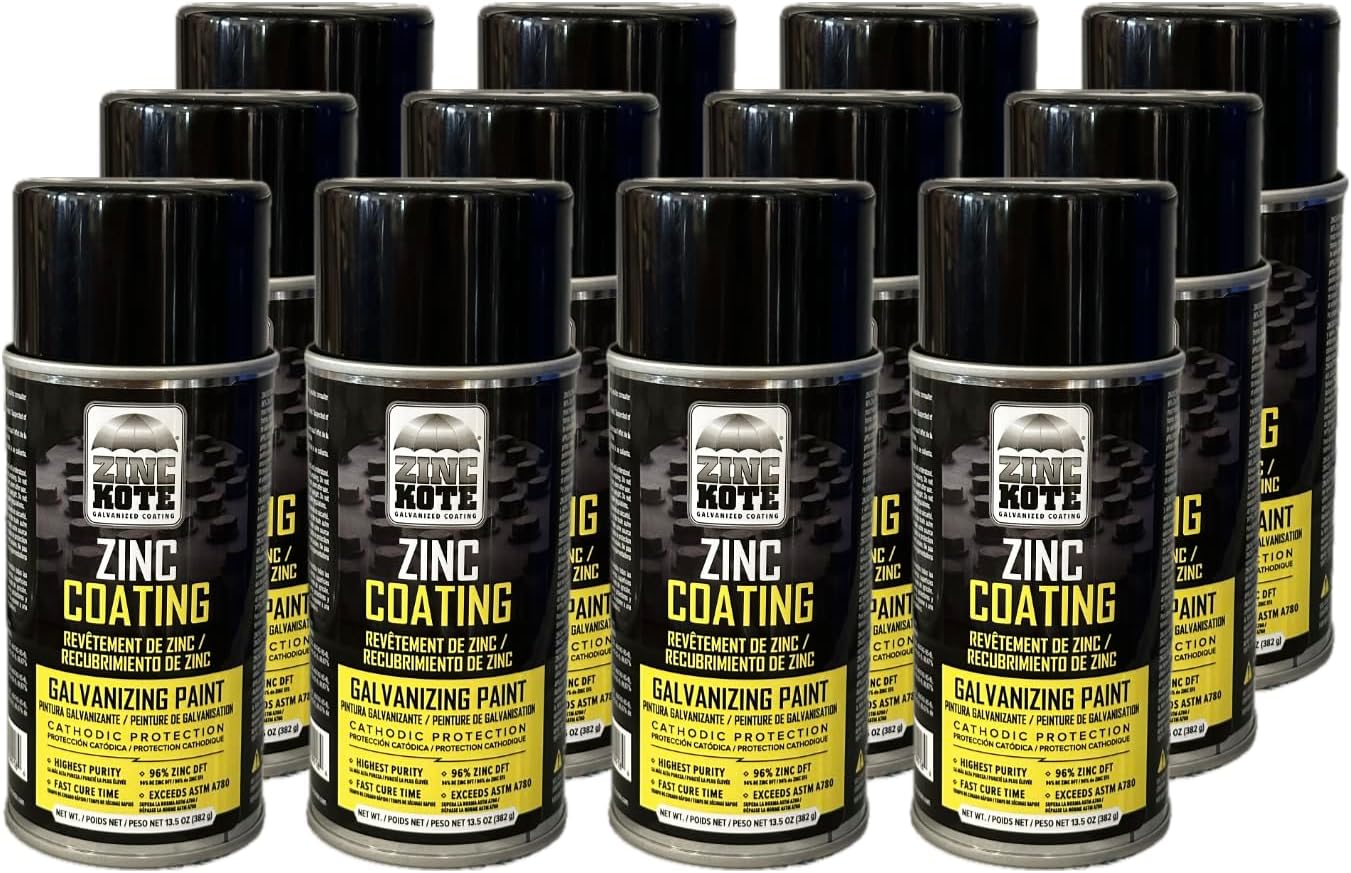 ZincKote Zinc Cold Galv Aerosol Spray - 13.5oz Can - Paint/Coating - 96% Zinc DFT - Cold Galvanizing - Repairs and reloads Hot Dip Galvanizing